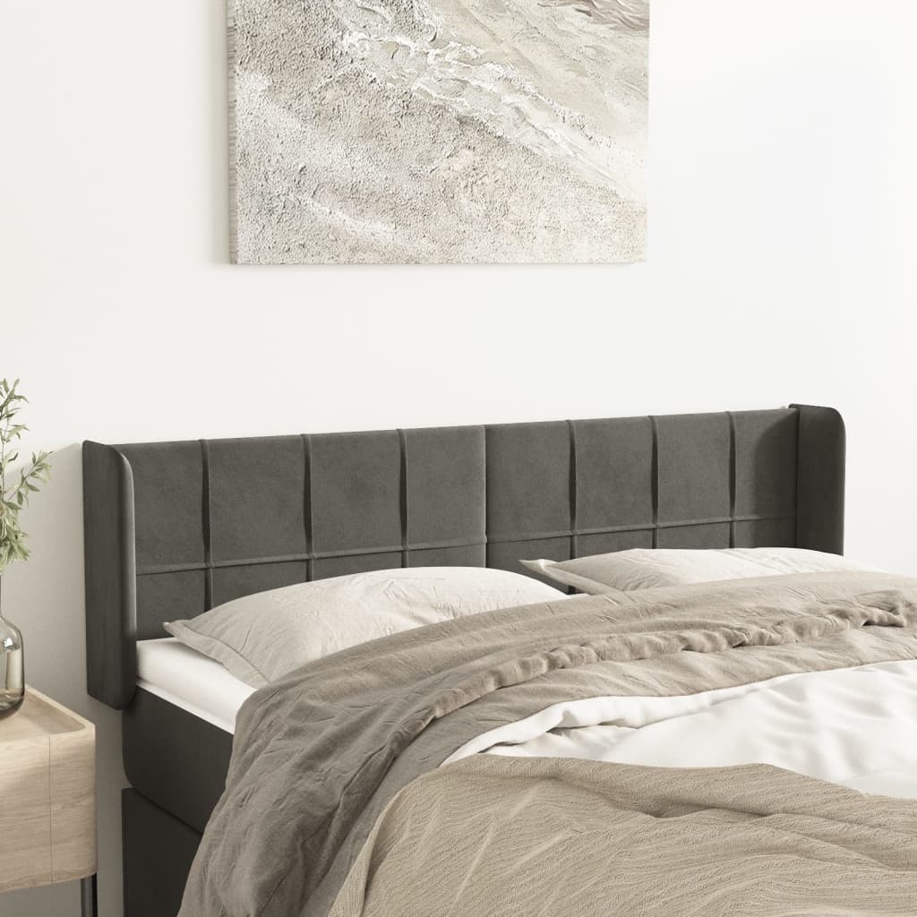 vidaXL Kopfteil mit Ohren Dunkelgrau 147x16x78/88 cm Samt