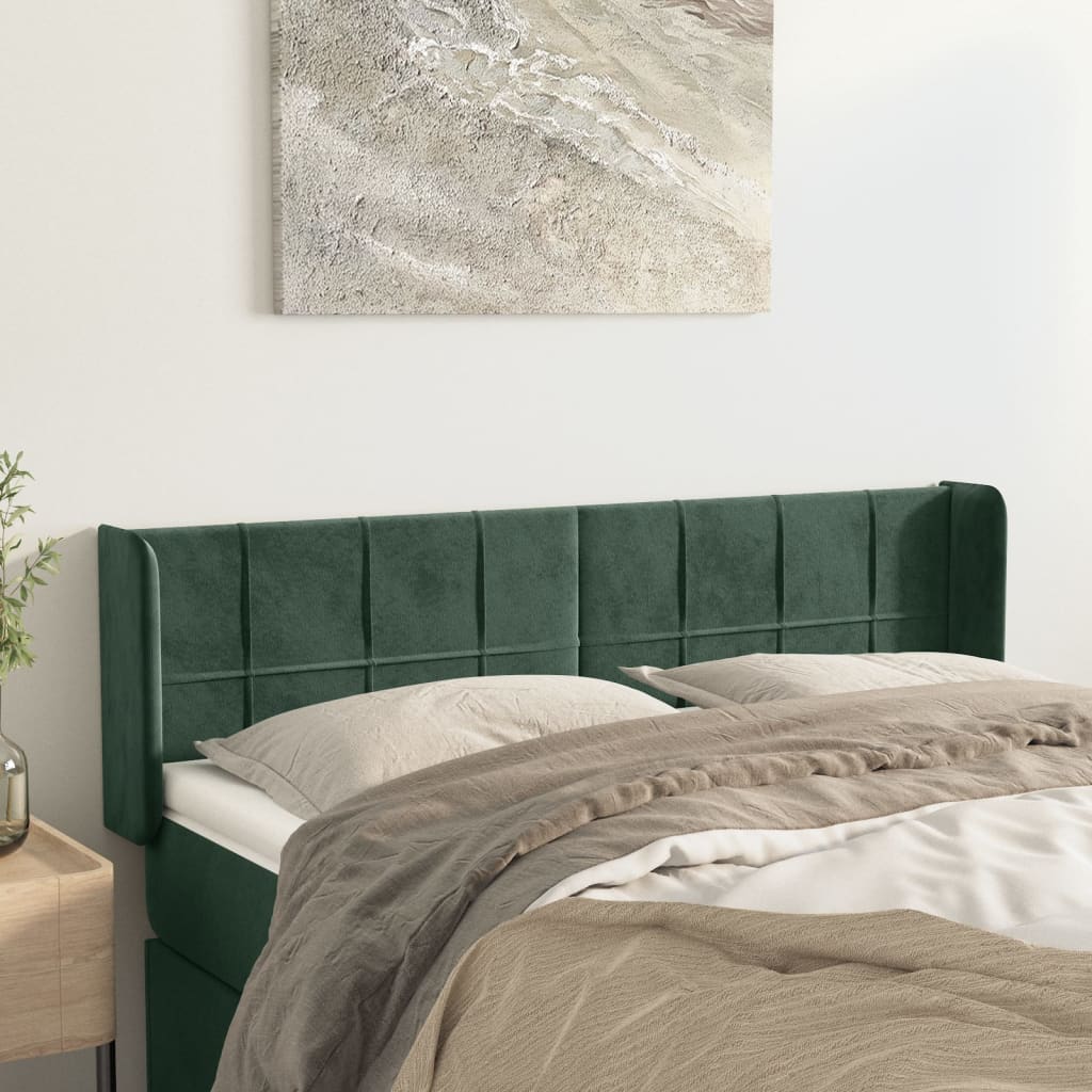 vidaXL Tăblie de pat cu aripioare verde închis 147x16x78/88 cm catifea