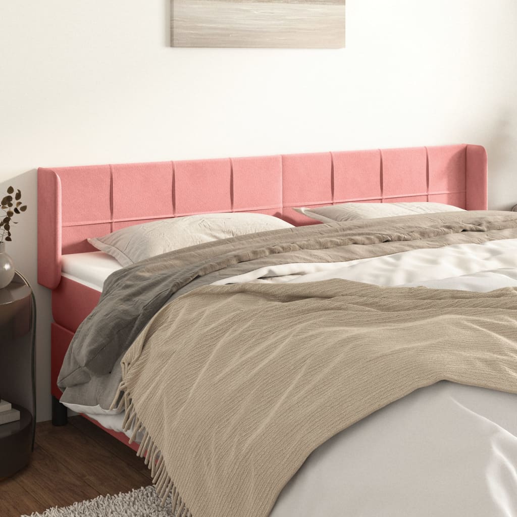 vidaXL Tăblie de pat cu aripioare roz 163x16x78/88 cm catifea