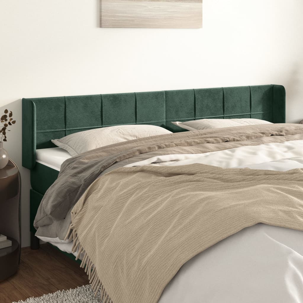 vidaXL Tăblie de pat cu aripioare verde închis 183x16x78/88 cm catifea (si imagine noua