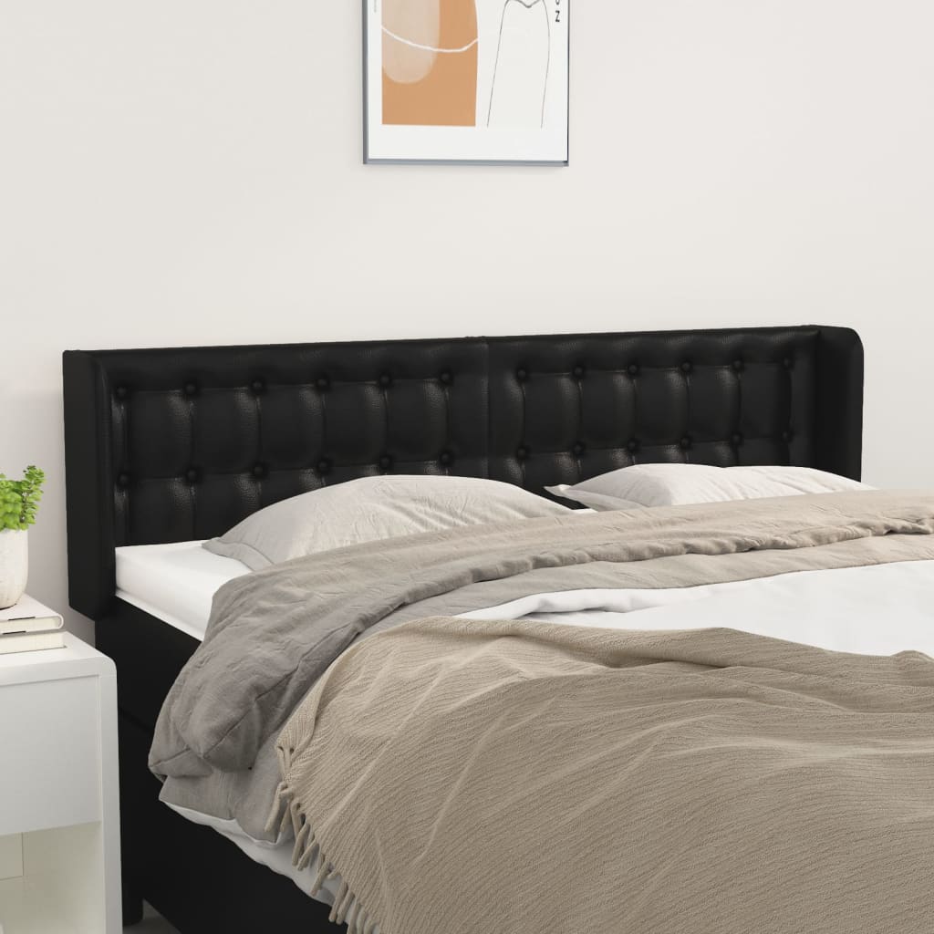 vidaXL Tăblie de pat cu aripioare negru 147x16x78/88cm piele ecologică