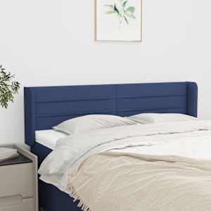 Čelo postele typu ušák modré 147 x 16 x 78/88 cm textil - obrázek 1