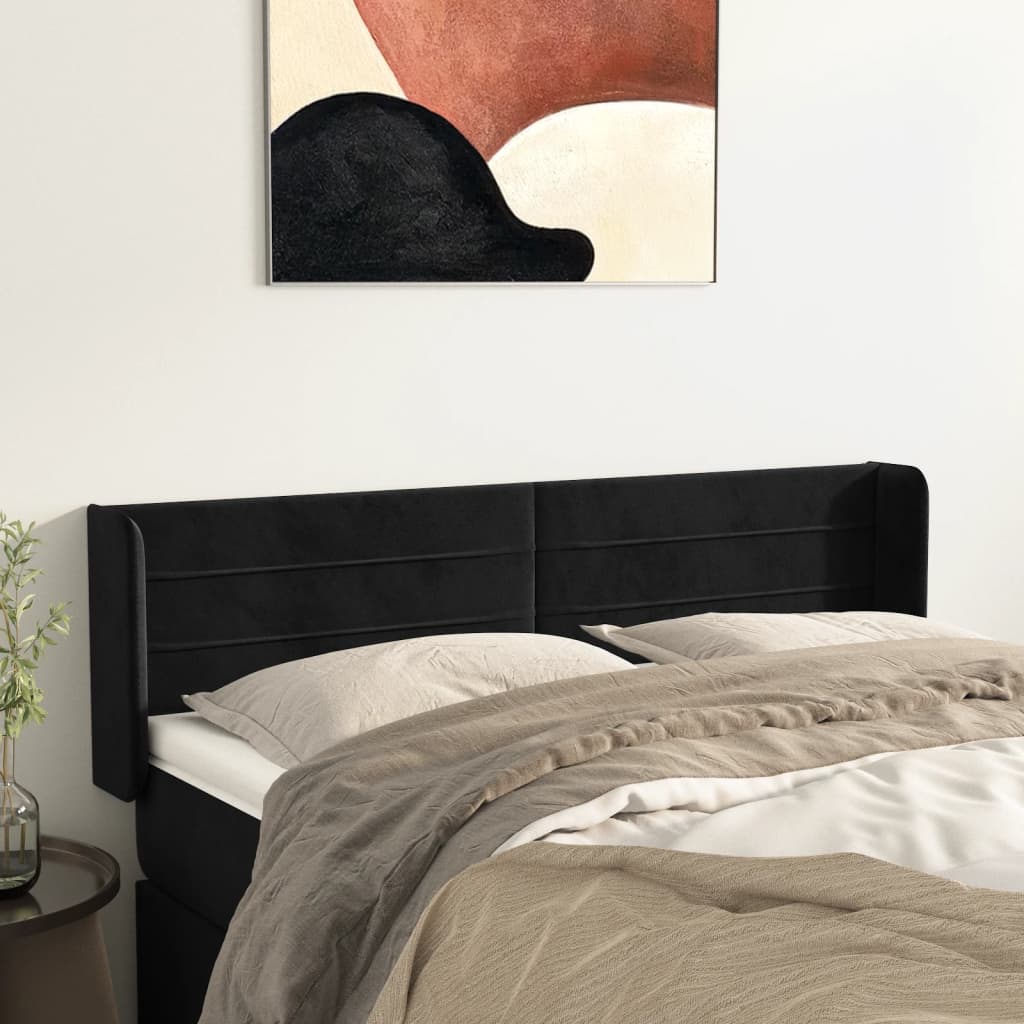vidaXL Kopfteil mit Ohren Schwarz 147x16x78/88 cm Samt