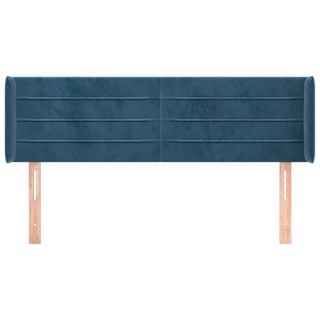vidaXL Hoofdbord met randen 147x16x78/88 cm fluweel donkerblauw afbeelding