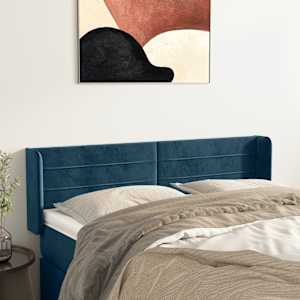 Vzglavje z ušesi temno modro 147x16x78/88 cm žamet