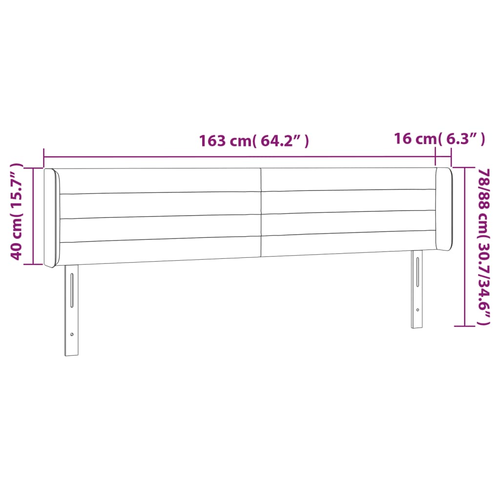 Tăblie de pat cu aripioare gri deschis 163x16x78/88 cm catifea