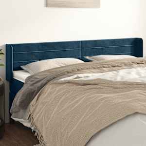 Vzglavje z ušesi temno modro 163x16x78/88 cm žamet