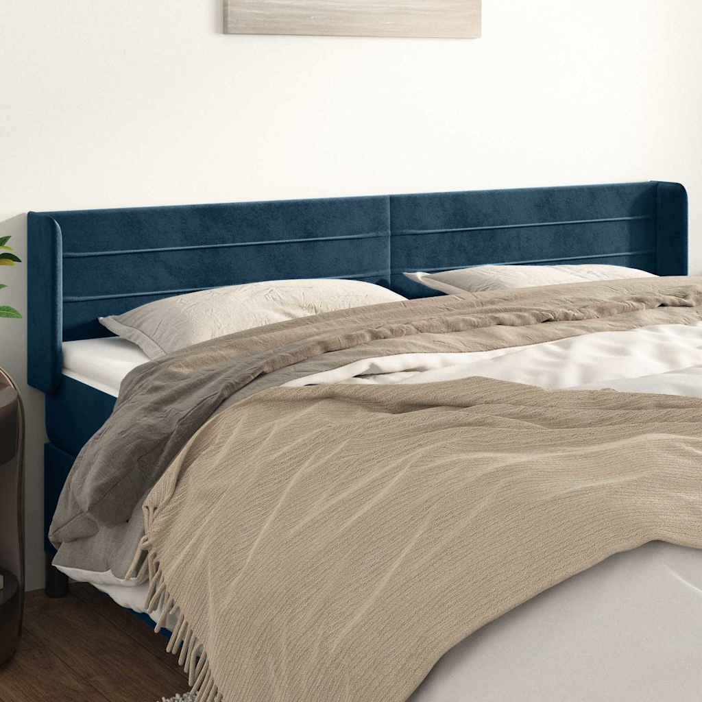 vidaXL Tăblie pat cu aripioare albastru închis 183x16x78/88 cm catifea