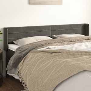 Vzglavje z ušesi temno sivo 203x16x78/88 cm žamet