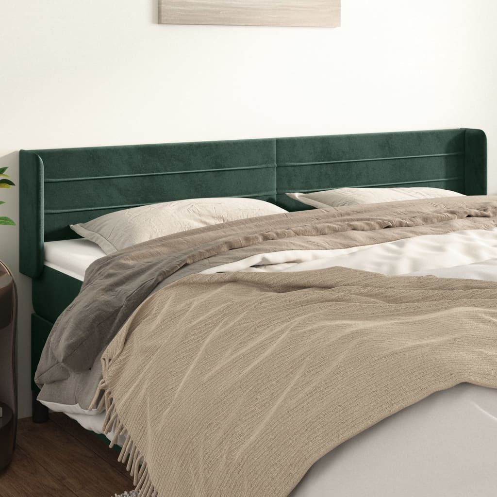 vidaXL Tăblie de pat cu aripioare verde închis 203x16x78/88 cm catifea