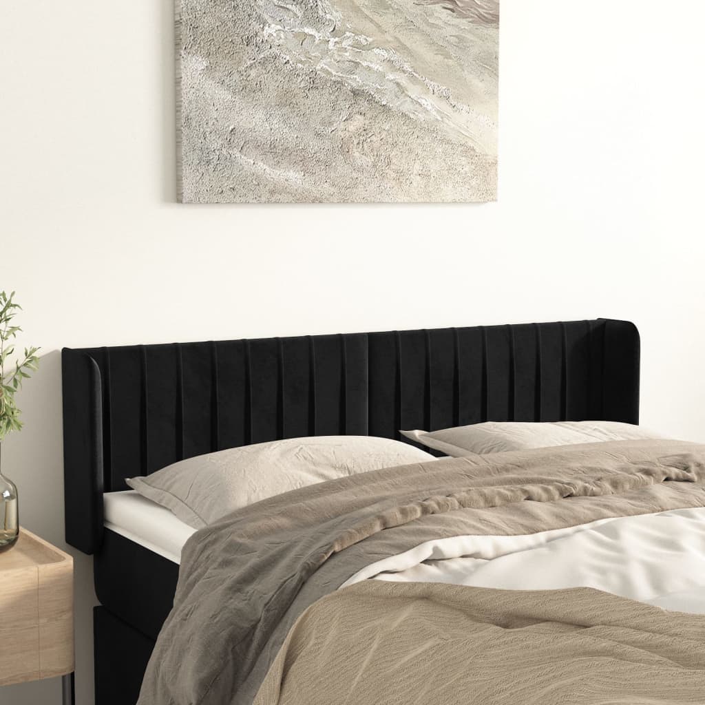 vidaXL Tăblie de pat cu aripioare negru 147x16x78/88 cm catifea