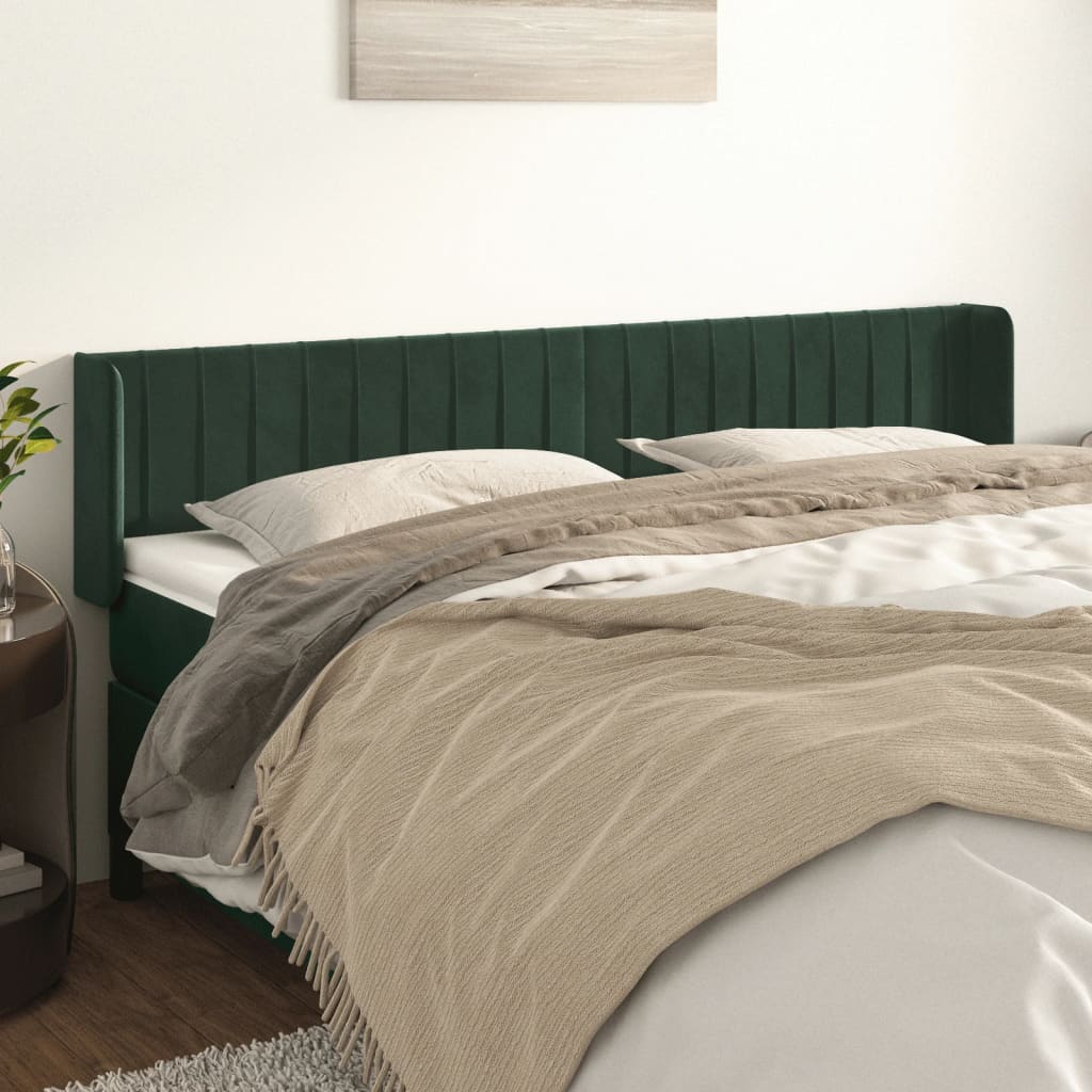 vidaXL Tăblie de pat cu aripioare verde închis 163x16x78/88 cm catifea