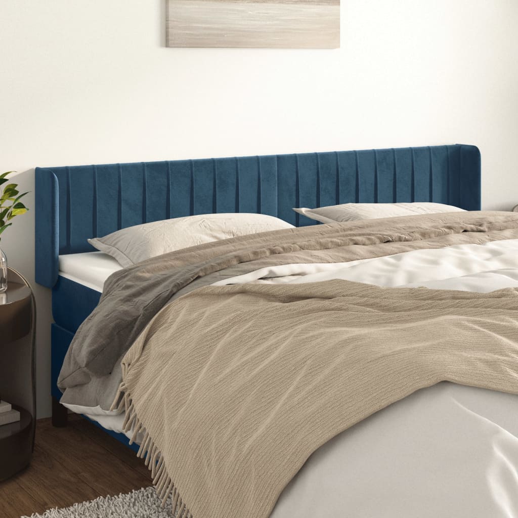 vidaXL Tăblie pat cu aripioare albastru închis 203x16x78/88 cm catifea