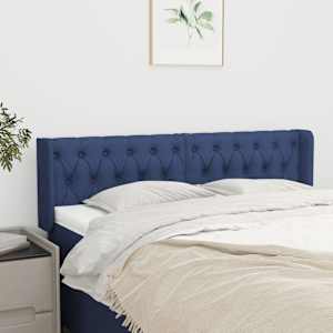 Čelo postele typu ušák modré 147 x 16 x 78/88 cm textil - obrázek 1