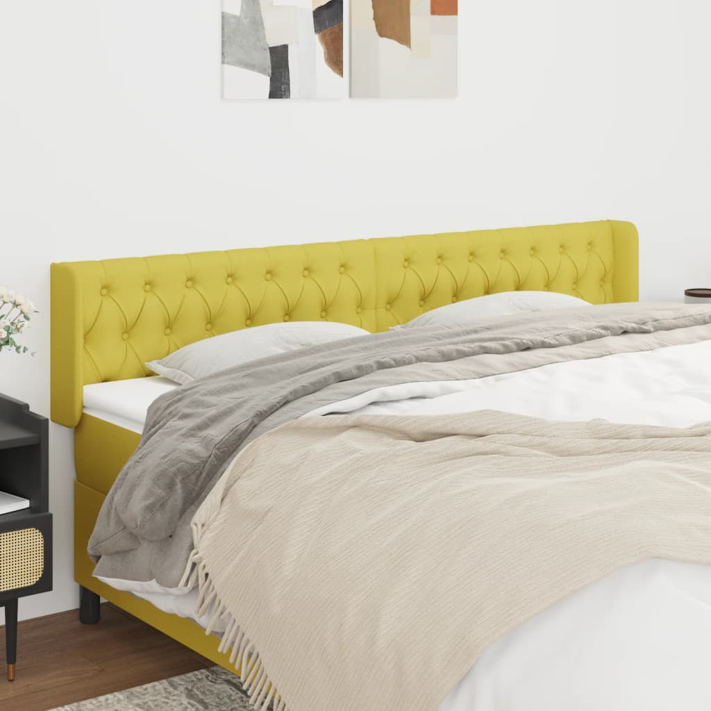 vidaXL Cabeceira de cama c/ abas tecido 183x16x78/88 cm verde