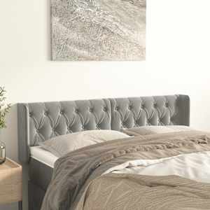 Vzglavje z ušesi svetlo sivo 147x16x78/88 cm žamet