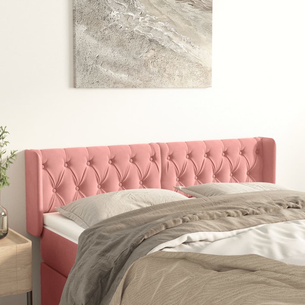 vidaXL Kopfteil mit Ohren Rosa 147x16x78/88 cm Samt