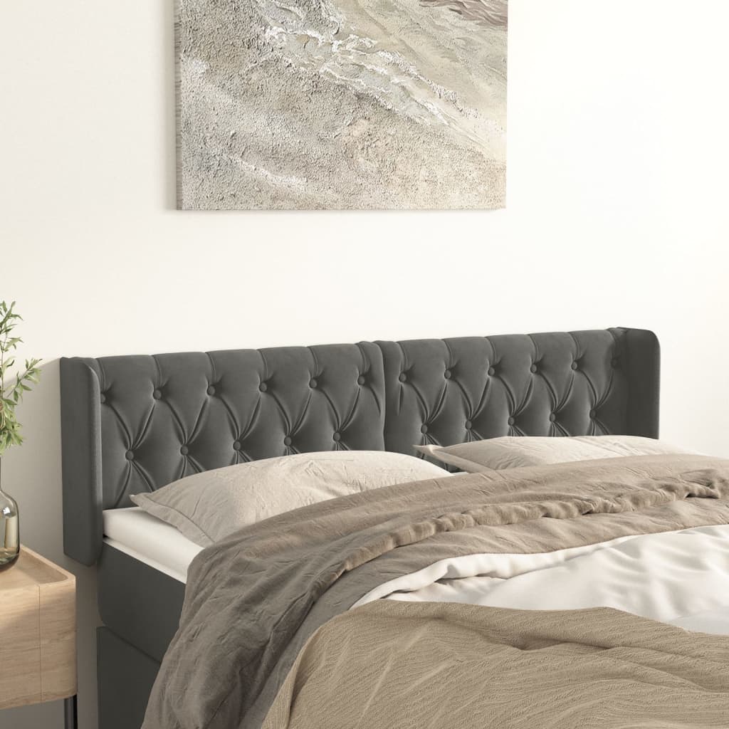 vidaXL Kopfteil mit Ohren Dunkelgrau 163x16x78/88 cm Samt