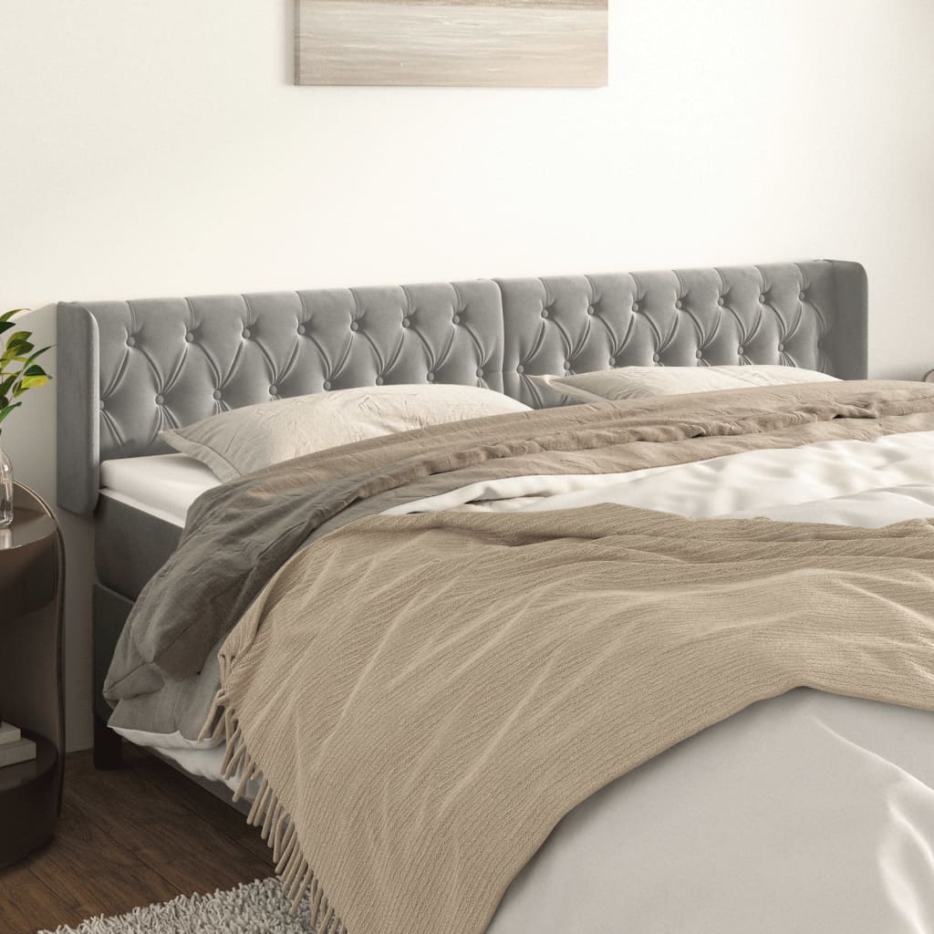 vidaXL Tăblie de pat cu aripioare gri deschis 183x16x78/88 cm catifea