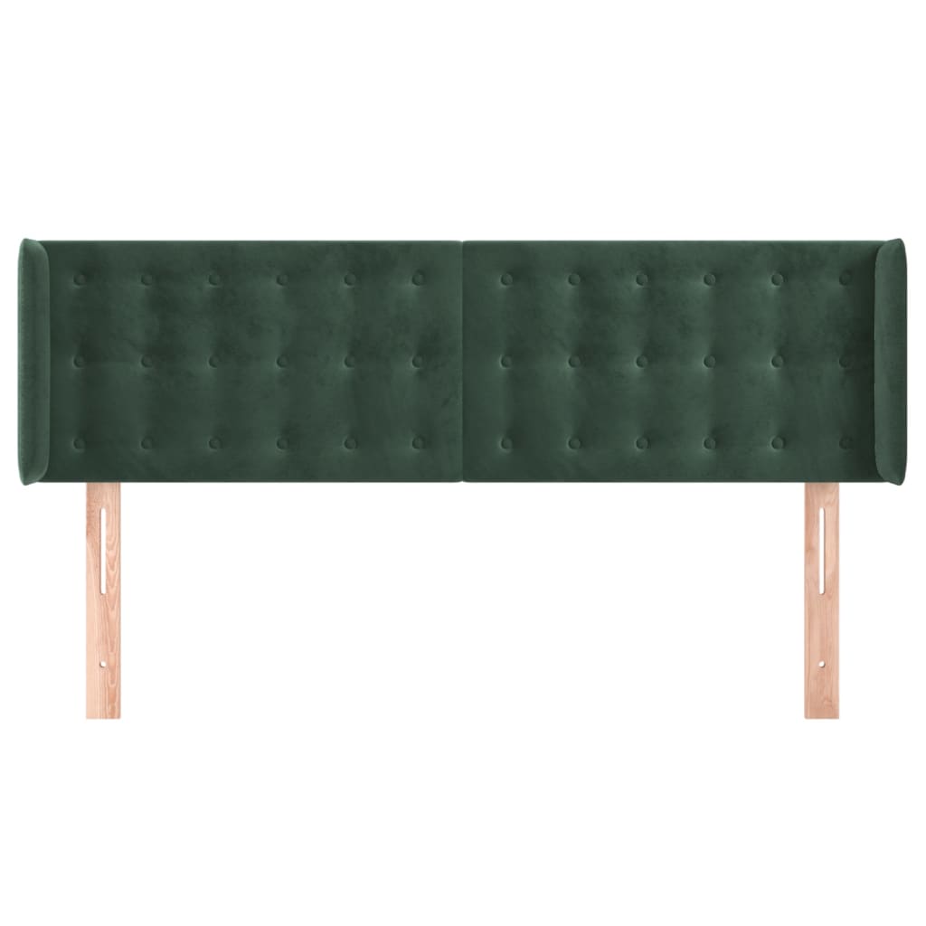vidaXL sötétzöld bársony fejtámla szárnyakkal 147x16x78/88 cm