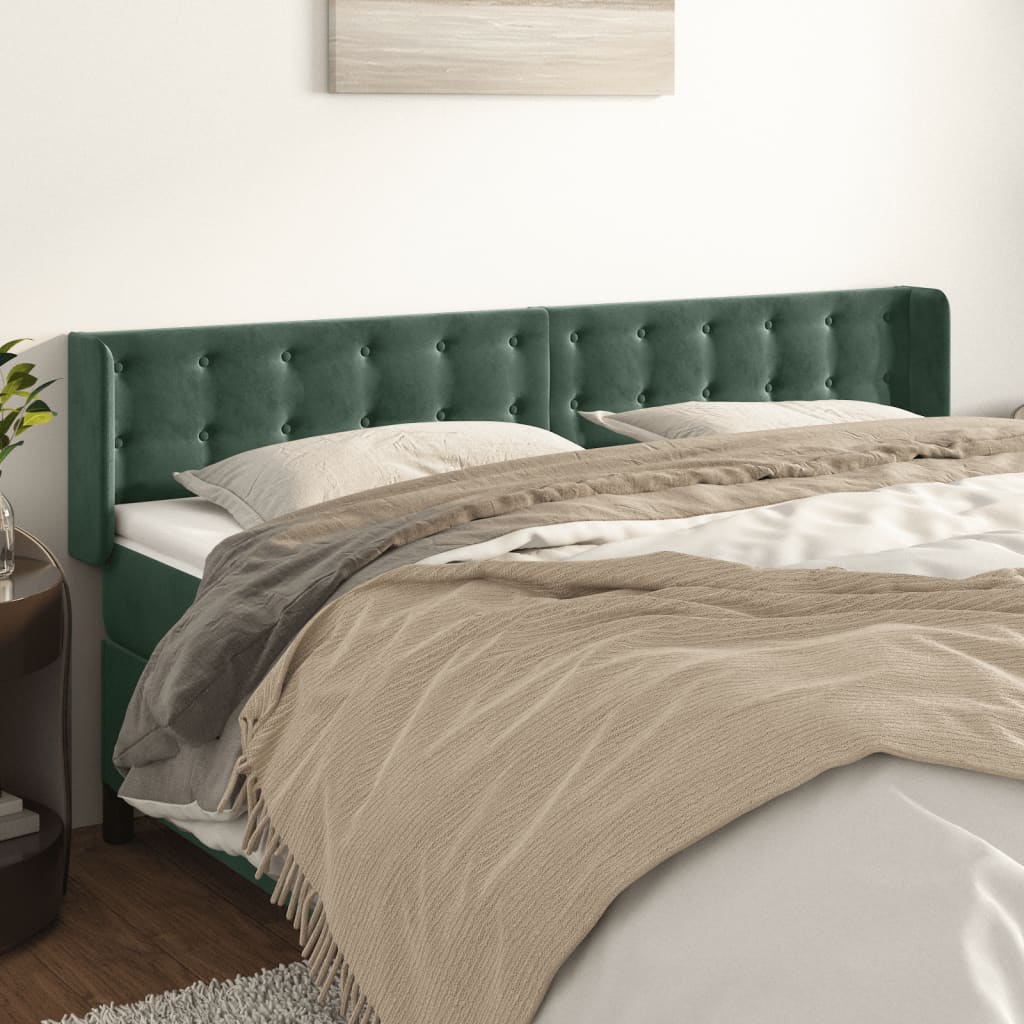vidaXL Tăblie de pat cu aripioare verde închis 183x16x78/88 cm catifea