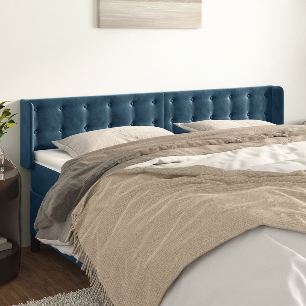 Tăblie pat cu aripioare albastru închis 183x16x78/88 cm catifea