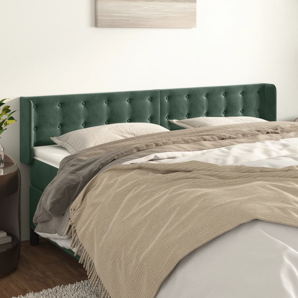 vidaXL Tăblie de pat cu aripioare verde închis 203x16x78/88 cm catifea