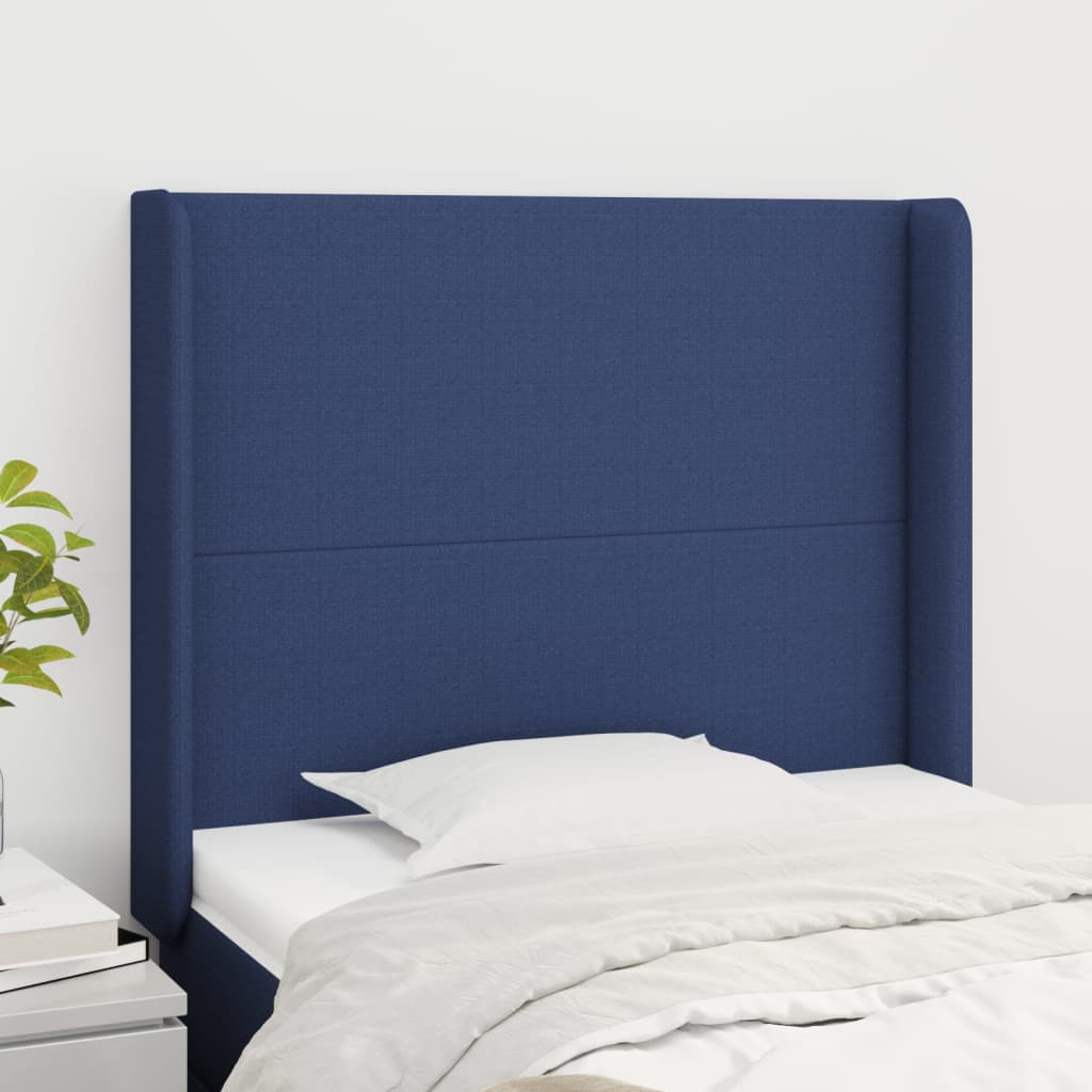 vidaXL Kopfteil mit Ohren Blau 103x16x118/128 cm Stoff