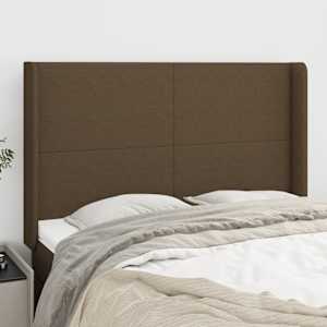 Čelo postele typu ušák tmavě hnědé 147x16x118/128 cm textil - obrázek 1