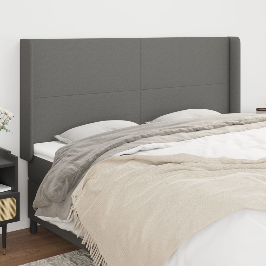 vidaXL Tăblie de pat cu aripioare gri închis 203x16x118/128 cm textil