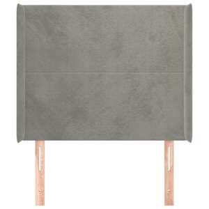 Čelo postele typu ušák světle šedé 83x16x118/128 cm samet - obrázek 3