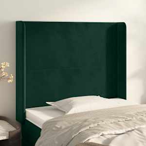 Vzglavje z ušesi temno zeleno 83x16x118/128 cm žamet