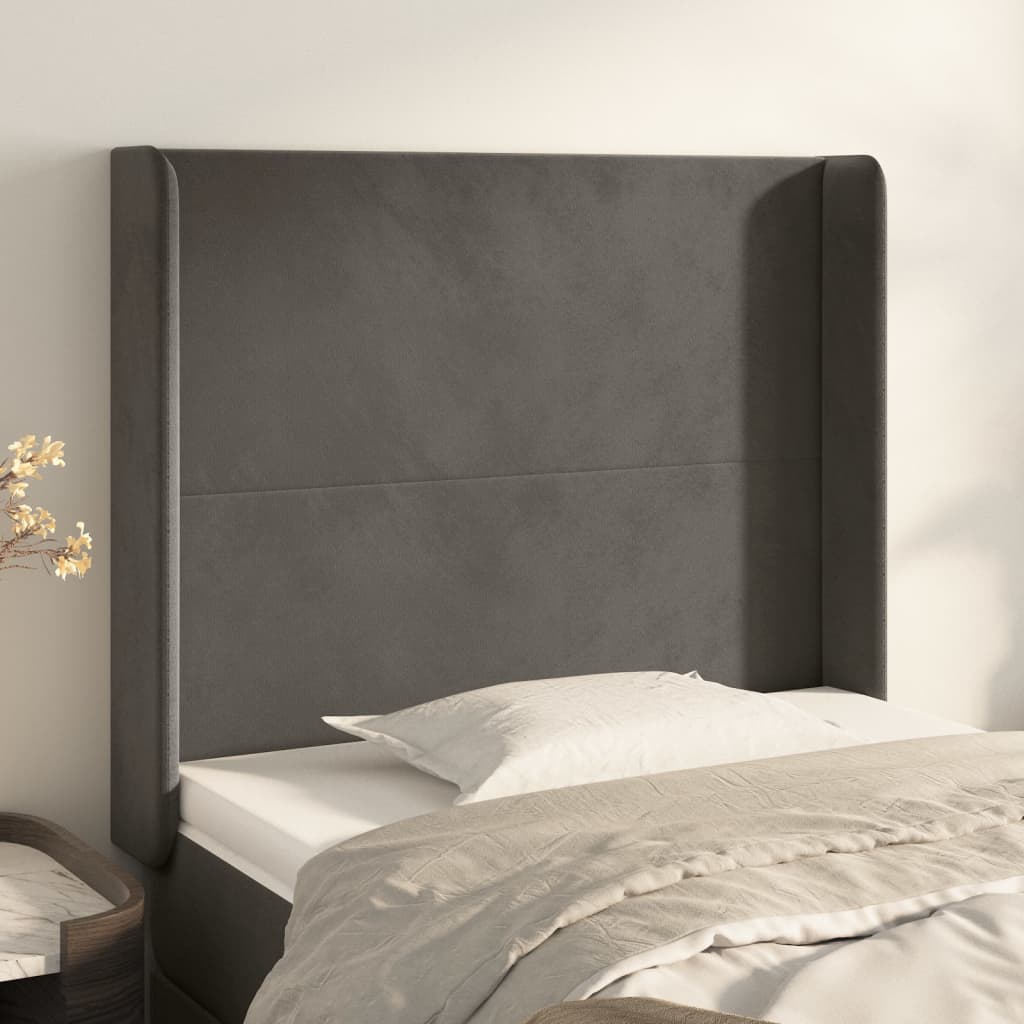 vidaXL Kopfteil mit Ohren Dunkelgrau 93x16x118/128 cm Samt