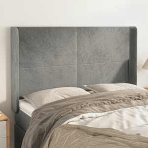 Čelo postele typu ušák světle šedé 147x16x118/128 cm samet - obrázek 1