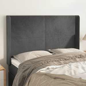 Čelo postele typu ušák tmavě šedé 147x16x118/128 cm samet - obrázek 1