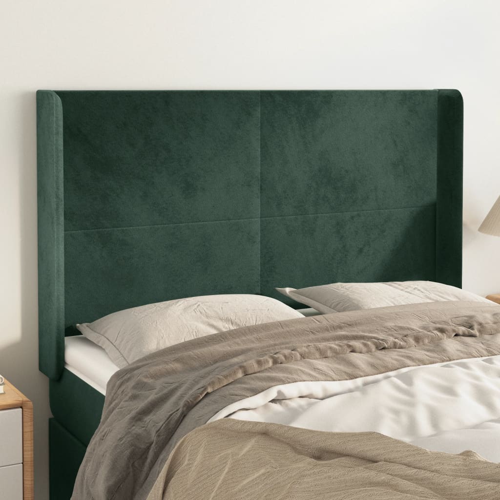 vidaXL Tăblie pat cu aripioare verde închis 147x16x118/128 cm catifea