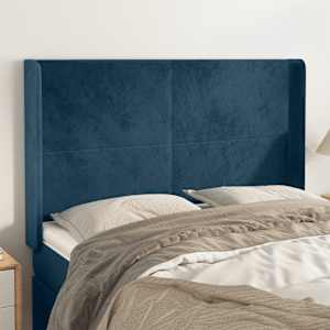 Vzglavje z ušesi temno modro 147x16x118/128 cm žamet