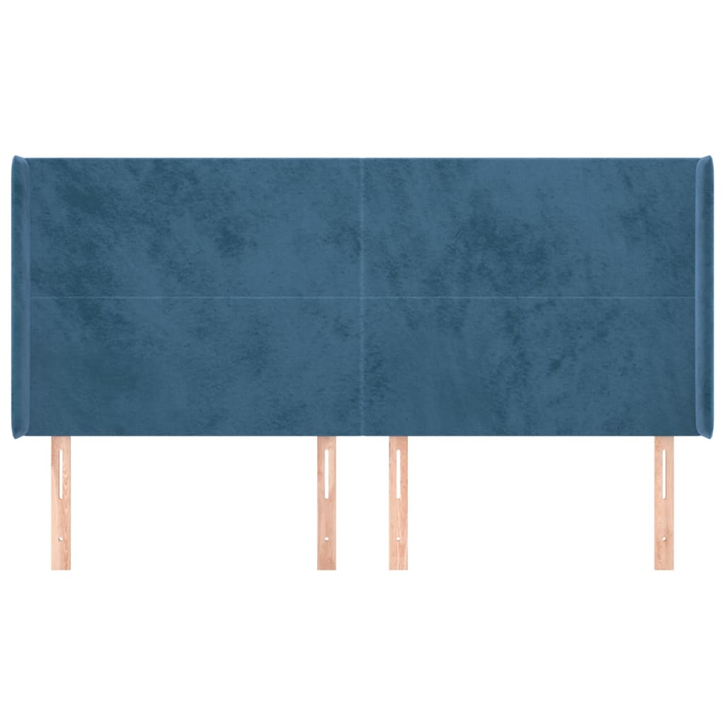 vidaXL Hoofdbord met randen 163x16x118/128 cm fluweel donkerblauw afbeelding