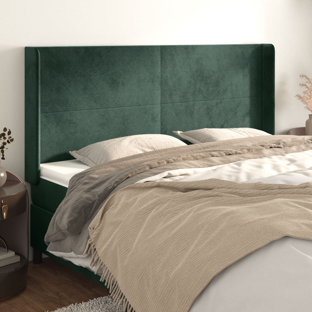 Čelo postele typu ušák tmavě zelená 183x16x118/128 cm samet