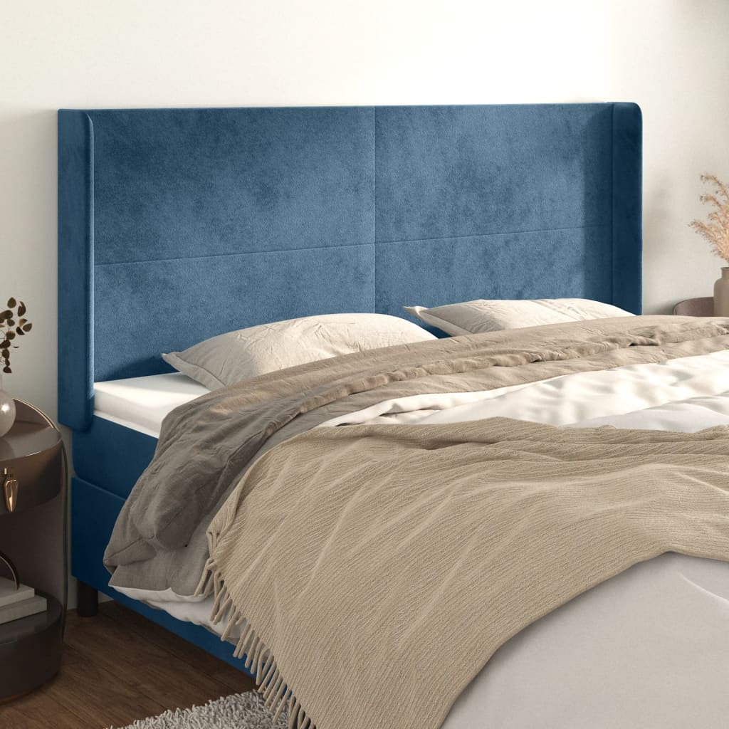 vidaXL Tăblie pat cu urechi albastru închis 183x16x118/128 cm catifea