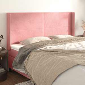 Vzglavje z ušesi roza 183x16x118/128 cm žamet