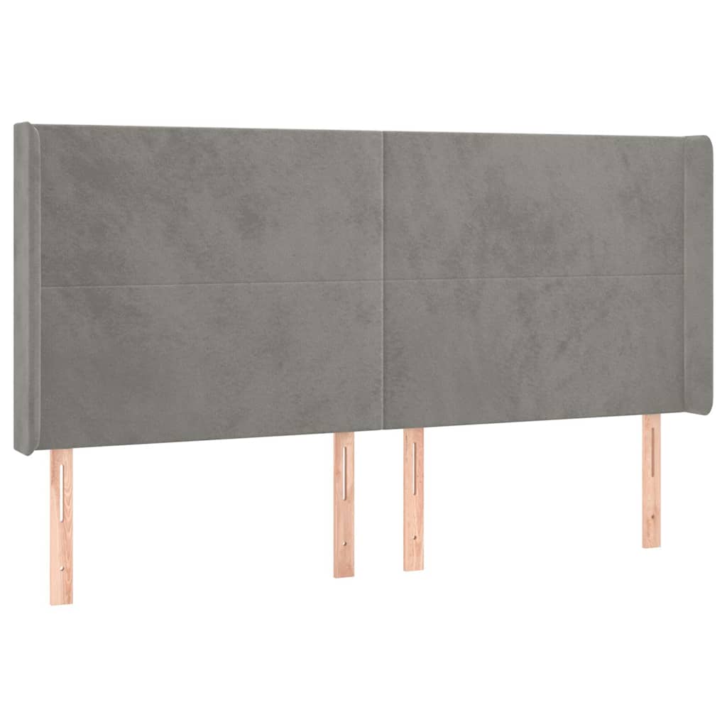 vidaXL Hoofdbord met randen 203x16x118/128 cm fluweel lichtgrijs grijs, foto 3
