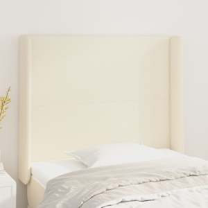 Vzglavje z ušesi krem 83x16x118/128 cm umetno usnje