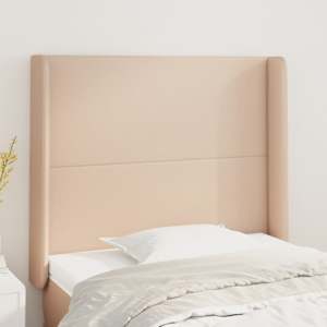 Vzglavje z ušesi kapučino 103x16x118/128 cm umetno usnje