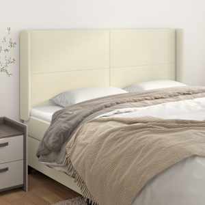 Vzglavje z ušesi krem 183x16x118/128 cm umetno usnje