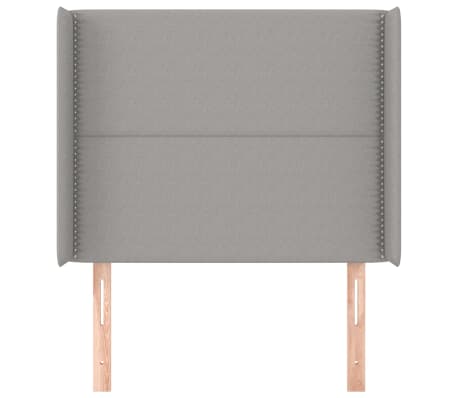 vidaXL Cabeceira de cama c/ abas tecido 83x16x118/128cm cinzento-claro