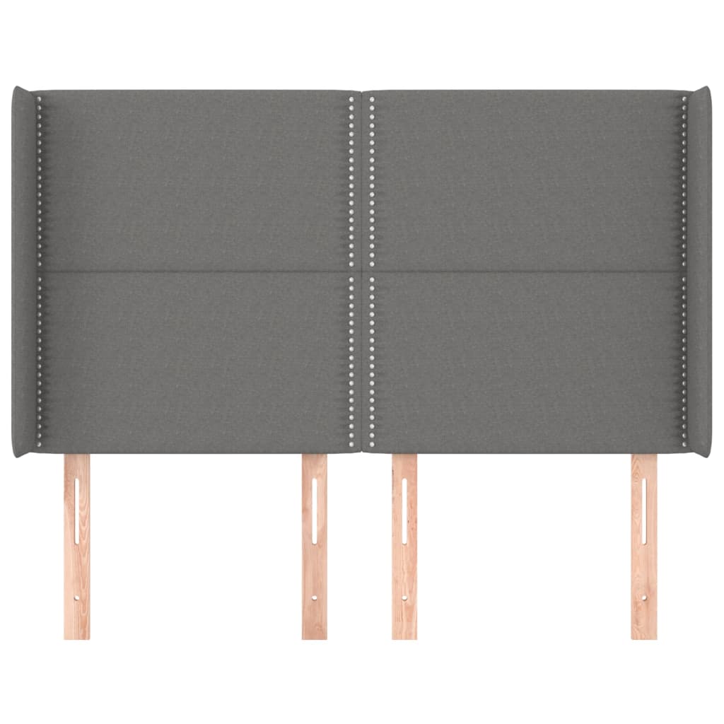 vidaXL Hoofdbord met randen 147x16x118/128 cm stof donkergrijs afbeelding