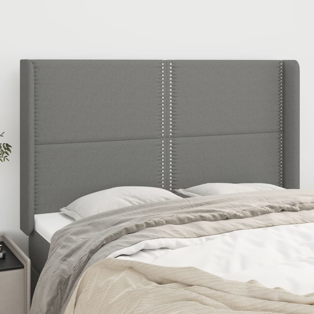 vidaXL Tăblie de pat cu aripioare gri închis 147x16x118/128 cm textil