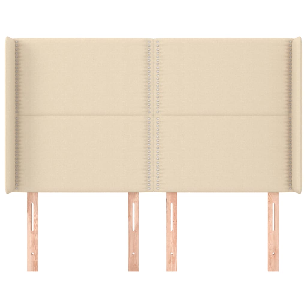 vidaXL Hoofdbord met randen 147x16x118/128 cm stof crèmekleurig afbeelding