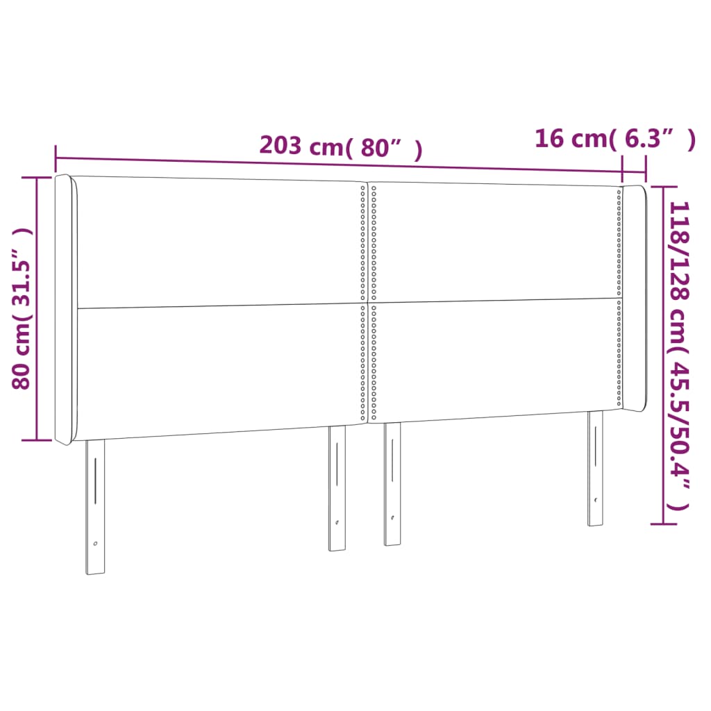 Vzglavje z ušesi temno rjavo 203x16x118/128 cm blago